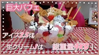 【大食い】巨大パフェ！アイス2㍑生クリーム1㍑！総重量4kg超！