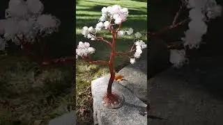 Incredible Rose Quartz and Copper Tree of Life on Flower Agate Stand