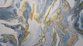 Open Cup Pour on Large Canvas - Blue, White, Gold