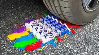 👉 Эксперимент: слайм, зубная паста и машина 💦 Раздавливание хрустящих и мягких предметов с помощь...