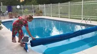 Close pool easily as while motor is easing down solar blanket on pool surface.
