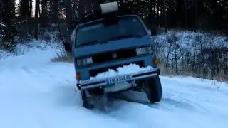 Vanagon Syncro Slow Motion Carnage.  Steep and Deep Camper Van Style.