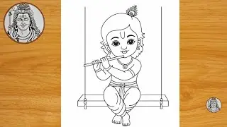 Krishna Drawing Easy Step-by-Step with Pencil | Little Krishna Drawing | Chitra