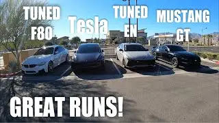 RACE: Tesla Model 3 LR AWD vs Mustang GT vs Elantra N vs F80 BMW M3!