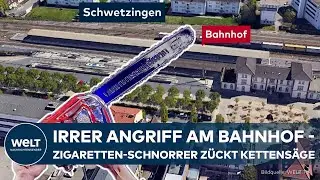 SCHWETZINGEN: Schock f&uuml;r Bahnreisende - 25-J&auml;hriger attackiert Gruppe mit elektrischer Kettens&auml;ge