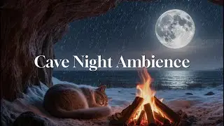 🐈Peaceful Cat Sleeping by Fire🔥Moonlight Cave🌙