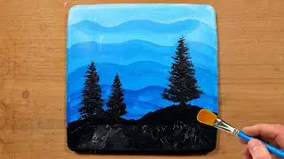 How to Paint Blue Landscape Acrylic Painting on Paper Plate Step by Step｜Satisfying Art ASMR