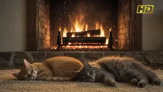 Burning Fireplace Sleepy Cats 12 hours ASMR Cat Sound Sleep Studying Meditation REALISTIC SOUND