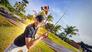 SOLTANDO UMA PIPA GIGANTE COM VARA DE PESCAR
