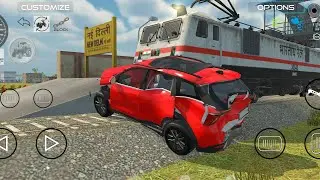 Red suv v/s Heavy train racing & lost balance 