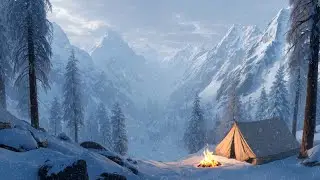 Winter White Noise for Sleep 🌲 Forest Camp Fire, Wind & Snow Sounds (No Music)