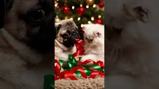 #AICuddleCritters #PuppyAndKitten #HolidayPets #ChristmasRibbons #FestiveFurBabies #CutePetDuo
