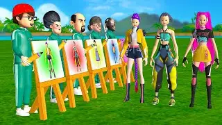 Squid Game vs Scary Teacher 3D Who Draws Best Challenge Drawing Dresses KPop Demon Hunters 5 Times