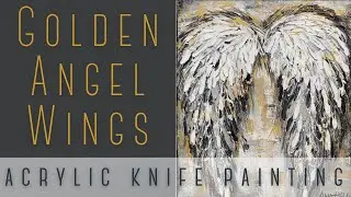 Acrylic Painting Time-lapse | Knife Painting Golden Angel Wings