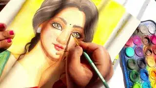How to draw girl portrait easy step-by-step tutorial, Girl drawing with watercolor 