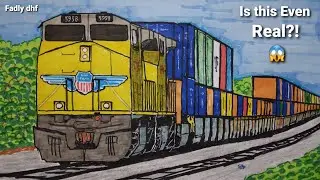 Union Pacific Low Double Stack Freight Train | how to draw Union Pacific Railroad