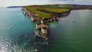 Old Harry's Rocks. 4k drone footage.