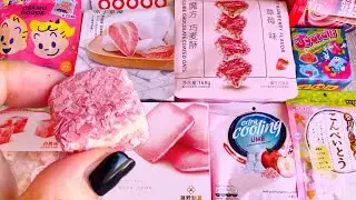 New Yummy Snack Opening strawberry chips cookies chocolate bar candy  jelly pink candy