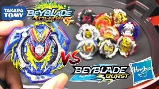 SLASH VALKYRIE vs SLINGSHOCK BEYBLADES! Beyblade Burst Battle | Rail Rush BeyStadium ベイブレードバースト ガチ