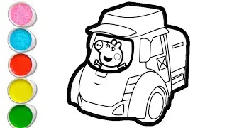 Peppa pig with truck 🚛 drawing and coloring for kids and toddlers || easy peppa pig drawing for kid
