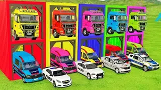 TRANSPORTING ALL POLICE CARS and AMBULANCE EMERGENCY VEHICLES WITH MERCEDES POLICE TRUCKS! FS22