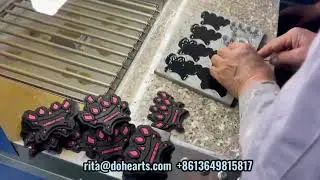 PVC TPR Rubber patch making machine,TPR glove label logo making machine in customer factory