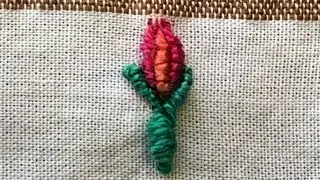 25. Bullion knot rosebud - stitch along - fabric dictionary of stitches - slow stitch