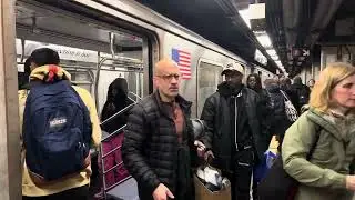 Brooklyn Bound R142 (4) express train entering and leaving Grand Central-42nd Street, in Manhattan.