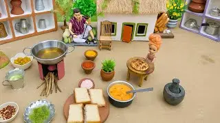 Miniature Sandwich & Aloo Bread Pakoda | Coconut Pot Tea | Mini Cooking | Miniature Village Cooking