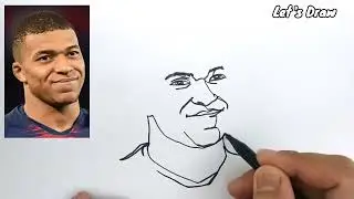 ONE LINE DRAW KYLIAN MBAPPE football player from french , How to draw kylian mbappe