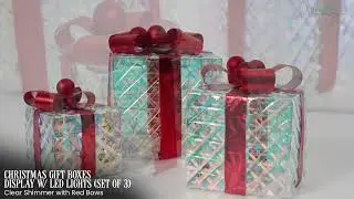 Christabelle Christmas Clear Shimmer with Red Bows Gift Boxes Set of 3 Indoor and Outdoor Decoration