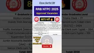 RRB NTPC NEW VACANCY 2025-26🔥 NTPC CBT 1 VACANCY 2025 | NTPC VACANCY 2025 #ntpc2025​ #yt #ytshorts
