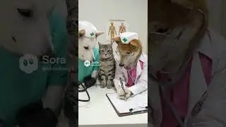 Doctor Hwanggu 🩺 & Nurse Baekgu 🐶 | Cat Patient Checkup 😼/의사 황구 🩺 간호사 백구 🐶 | 고양이 환자 진찰 중 😼  #aivideo