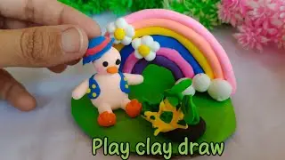 clay rainbow art#polymerclay duck with rainbow#diy#claycraft#clay ideas#play clay draw