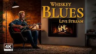 Whiskey Blues Live 🥃 Velvet Baritone & Cozy Fireplace Session 🎙 12 Hours of Gentle Blues in 4K