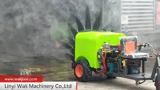 mini three wheels type diesel engine garden mist blower sprayer work effect video