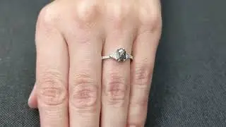 Raw Diamond Hexagon Triangle Diamond, Salt and Pepper, Unique Engagement Ring, Rose Cut Diamond Ring