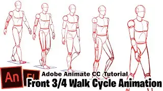 Front 3/4 Walk cycle Frame by Frame Animation| Adobe Animate CC Tutorial