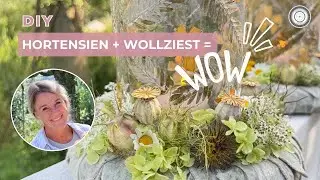 DIY - WOW - HERBSTWINDLICHT mit Wollziest und Hortensien so einfach und nat&uuml;rlich