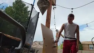 hammer, sling and combat knofe versus MDF 1/2 inch board. Damage comparison!