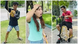 Noob small dog vs Pro scooter - Prank the girl 🐶🛴😊 Linh Nhi vs Su Hao #shorts by LNS vs SH