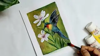 Bird acrylic painting tutorial | acrylic painting for beginners on blank card
