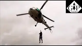 #WATCH | Coast Guard Goa rescue two employees from lighthouse at Vengurla rock (island).