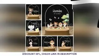 Personalized Baby Birth Night Light Custom Name Animal Elephant Lion with USB Wood Base Lamp for Bed