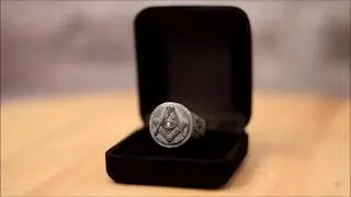 Masonic Ring Square and Compass All-Seeing Eye of Providence Ring - Rustic Finish, Silver