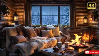 Instant Sleep in Cozy Cabin 😴🔥 Snowfall, Warm Fireplace & Slow Jazz Ambience” 4k quality