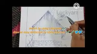 sketch by using a blue pen . Draw an easy landscape by using a blue pen 🖊️🖊️