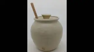 Vintage Studio Art Pottery Stoneware Honey Pot Bee Lid Dipper Stick Signed