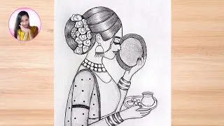 How to draw a Woman Celebrate Karwa Chauth || Karwa Chauth Drawing