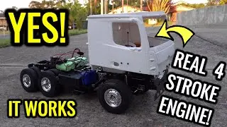 MERCEDES-BENZ RC TRUCK PART 4 - 4 STROKE ENGINE CONVERSION - YES, IT WORKS, FIRST TEST!